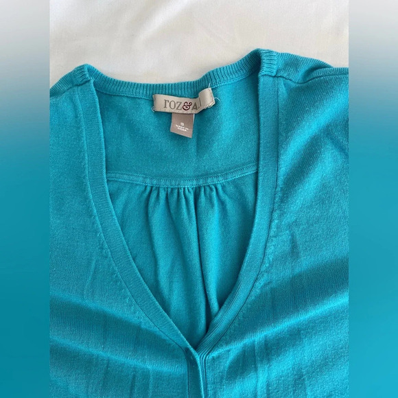 Roz & Ali Light Blue V-Neck 3/4 Sleeve Cardigan Sweater Size Small - Picture 3 of 11